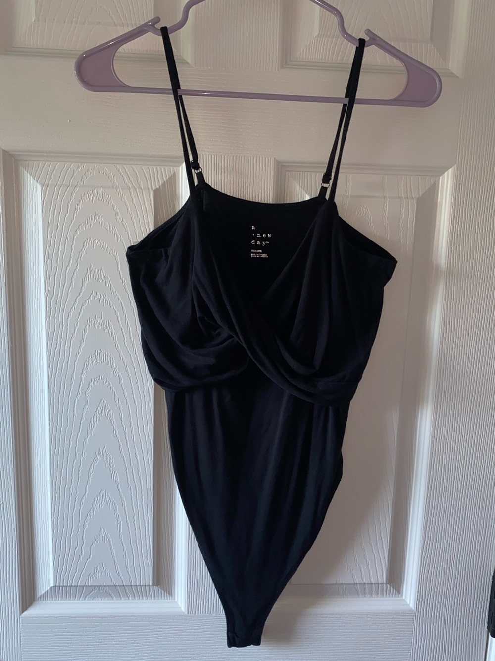 a new day Black Draped Crossover Bodysuit with Adjustable Straps